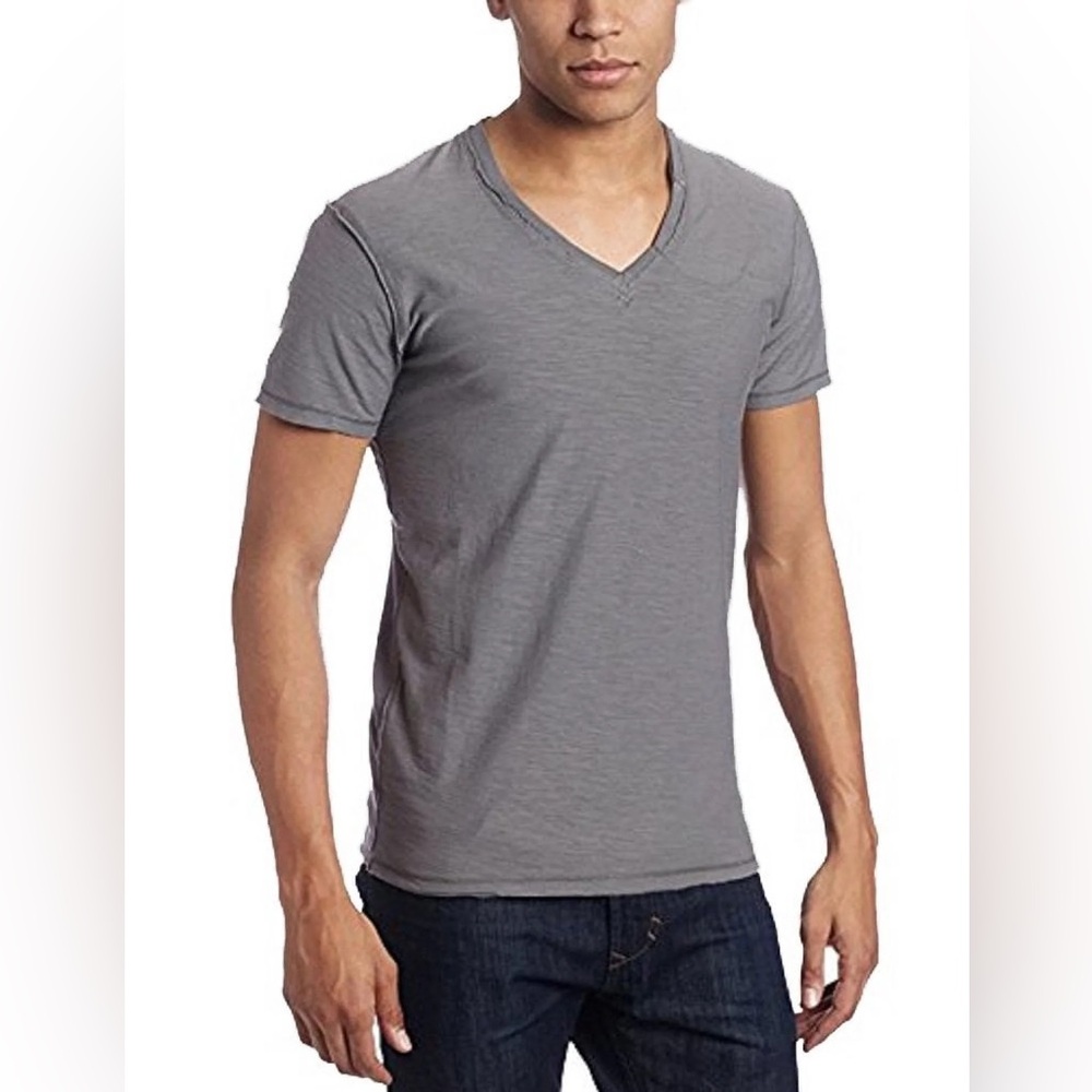 Diesel Muddy Taupe Gray Raw Edge Distressed Cotton V-Neck Men's Short Sleeve Tee